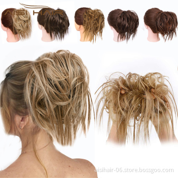 Aisi Hair Synthetic Donut Blonde Chignon Curly Bun Pad Chignon Elastic Band Ribbon Ponytail Rope Rubber Hair Extension For Women